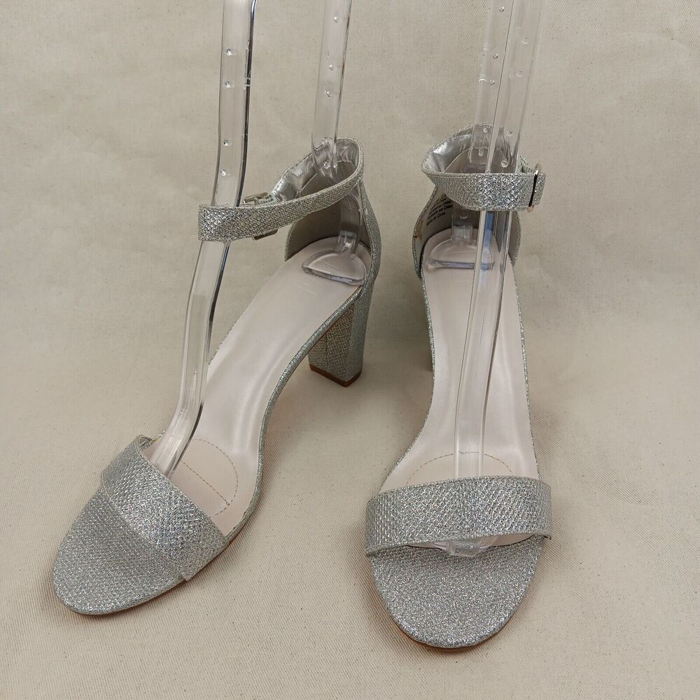 DB Studio silver glitter block heel shoe sz 7.5 wedding prom formal